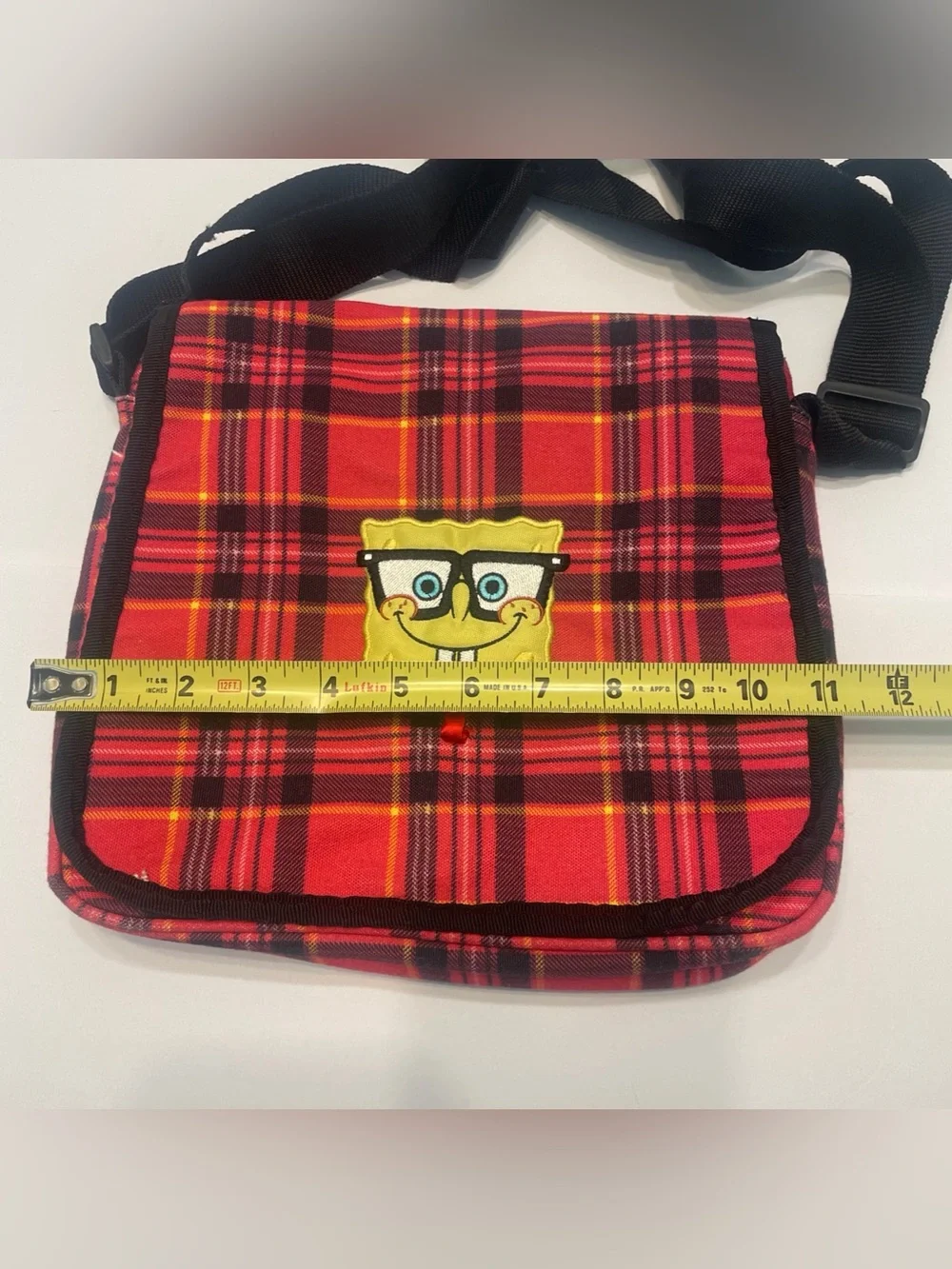 Rare SpongeBob SquarePants Messenger Bag. Nickelodeon. Red/Black Plaid Crossbody